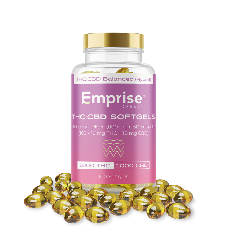 1,000 mg THC + 1,000 mg CBD Softgels