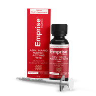 Emprise Rapid Adv Nano rapid-acting THC product with red box and black bottle on a white background